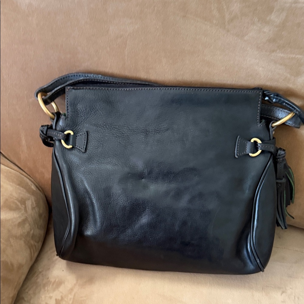 Dooney & Bourke Black Leather Shoulder Bag with Tassels - Picture 4 of 7